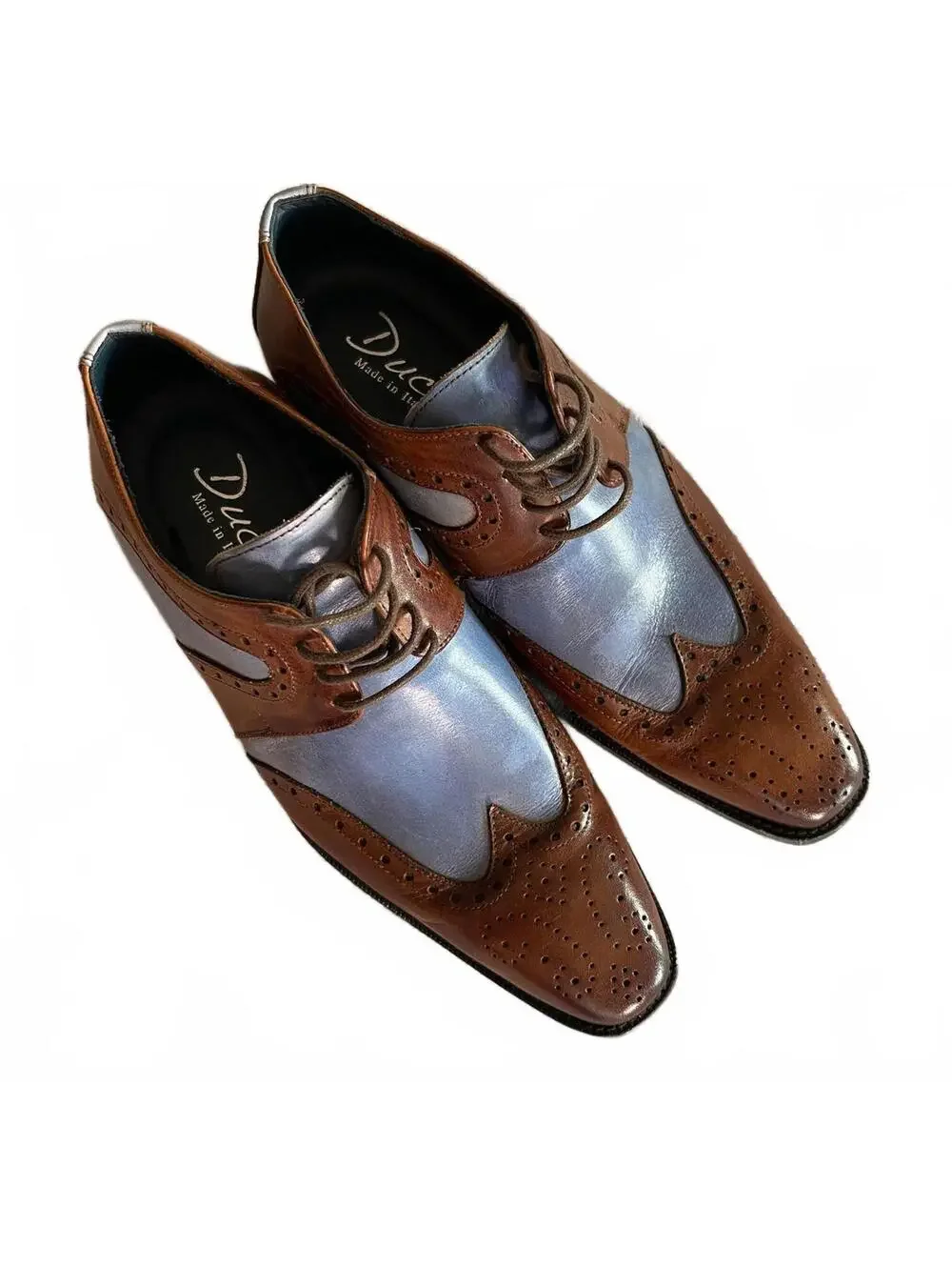 Duca Made in Italy Men's Leather Wingtip Oxfords Brown and Blue - Picture 5 of 8